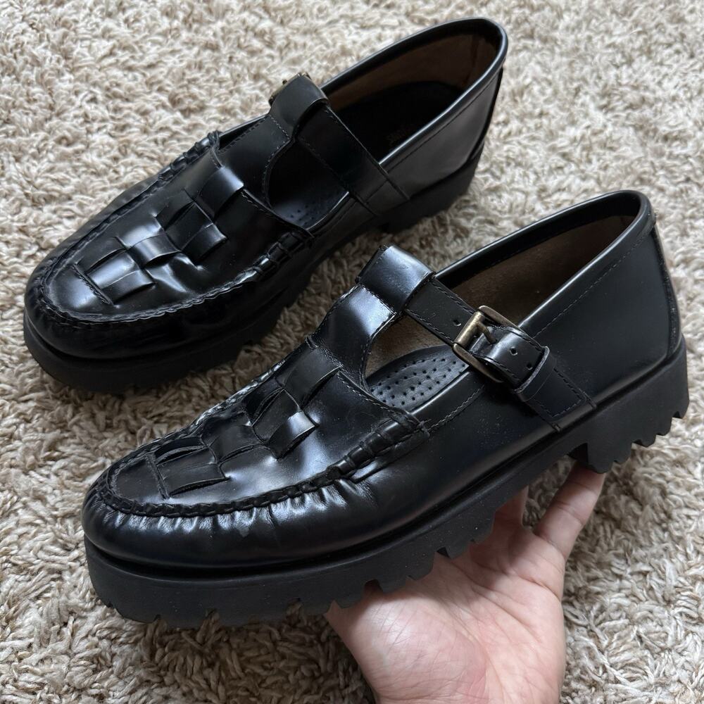 G.H. Bass Fisherman Mary Jane Super Lug Black Leather Shoes Women’s Size 10
